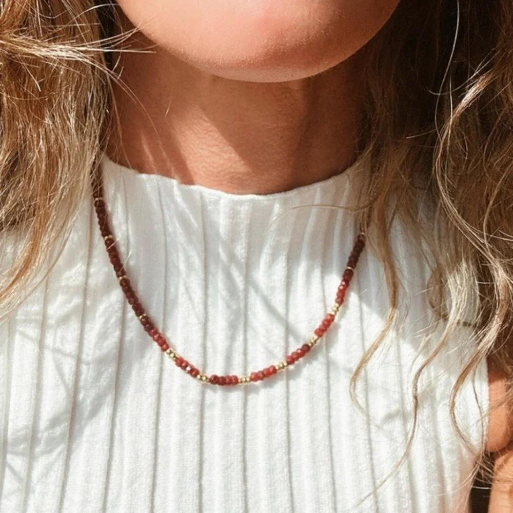 Ruby Beaded Necklace Gold Waterproof Chain July Birthstone Ruby Gemstone Jewelry - Picture 6 of 14